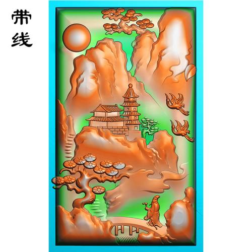 山水建筑挂件精雕图(SSG-076)