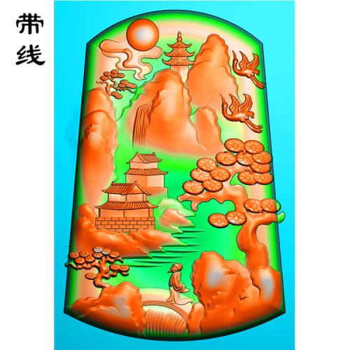 山水人物挂件精雕图(SSG-094)