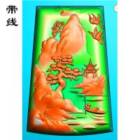 山水松鹤挂件精雕图(SSG-114)
