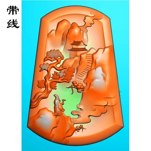 山水人物挂件精雕图(SSG-128)