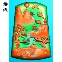山水人物松鹤挂件精雕图(SSG-140)