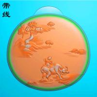 童子骑牛山水挂件精雕图(SSG-175)