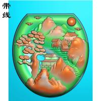 山水建筑挂件精雕图(SSG-214)