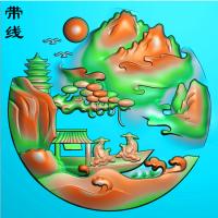 山水建筑挂件精雕图(SSG-220)