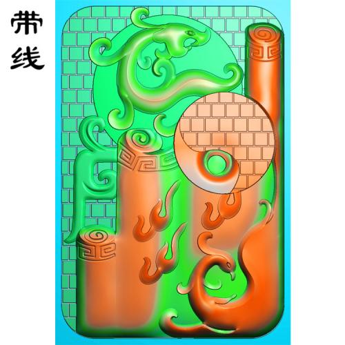 仿古龙凤挂件精雕图(FLF-116)