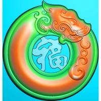 仿古福寿兽头挂件精雕图(FSP-090)