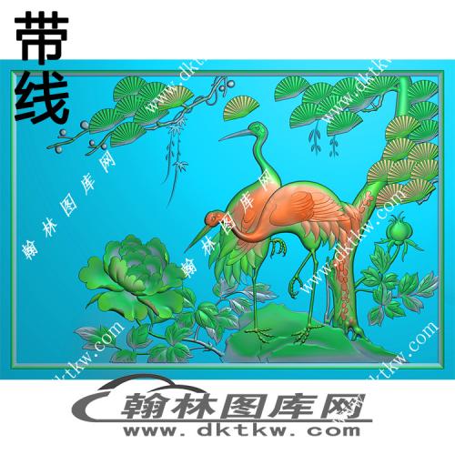 花鸟动物带线精雕图 松鹤延年 牡丹（HNSH-036） 