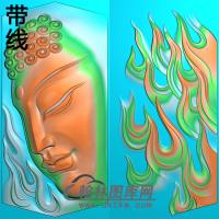 火焰侧脸佛半身佛像精雕图（SFX-286)