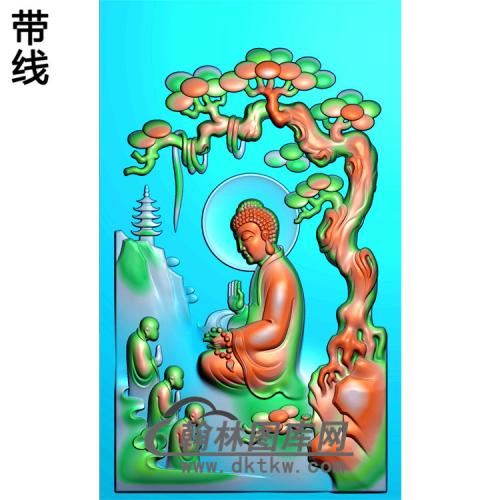 山水建筑侧脸佛佛像精雕图（LFX-019)