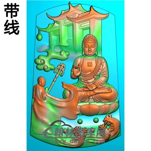 浪花建筑山水佛像精雕图（LFX-065)