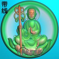 圆形凹底地藏佛挂件带线精雕图（DZW-012)