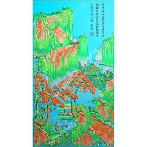 山水风景 唐伯虎诗词带线精雕图(ZSJD-0523)