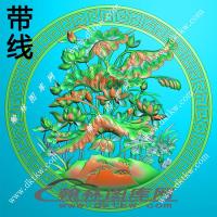 植物花鸟  荷叶荷花圆形带线精雕图(ZSJD-0526)