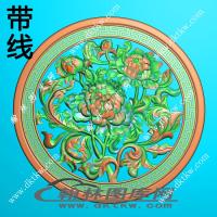植物花鸟 牡丹花开富贵圆形带线精雕图(ZSJD-0531)