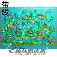 植物花鸟 鸟戏荷间莲花莲蓬带线精雕图(ZSJD-0532)