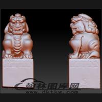 石雕狮子柱头立体圆雕图（BLG-136）