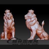 坐狮带皇冠的狮子立体圆雕图（BLG-142）