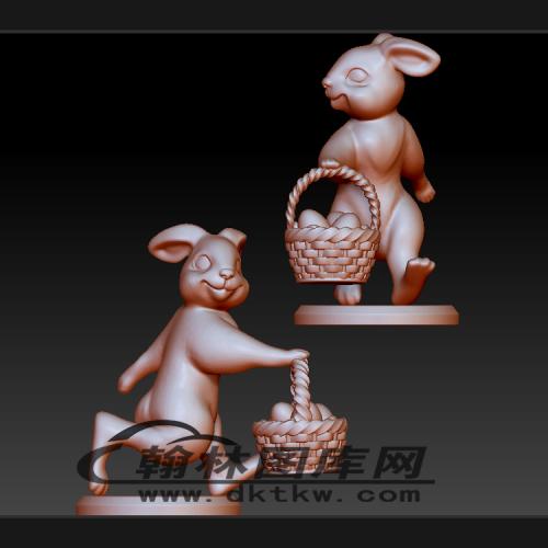 手提鸡蛋篮子兔子立体圆雕图（BLG-255）