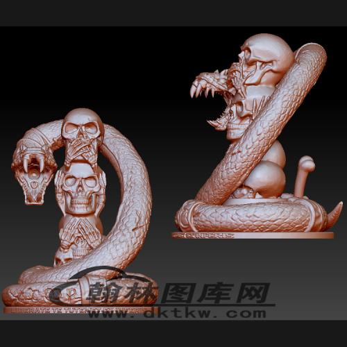 毒蛇骷髅摆件立体圆雕图（BLG-587）