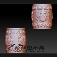 兽面桶珠手串立体圆雕图（BLG-290）