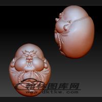 核雕弥勒小佛手串立体图立体圆雕图（BLG-095）